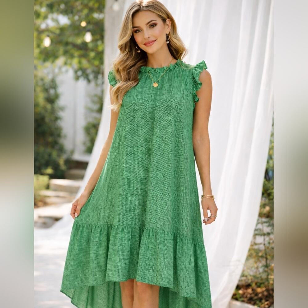 Who What Wear Green Patterned Ruffle Maxi Dress Sz. M #2025